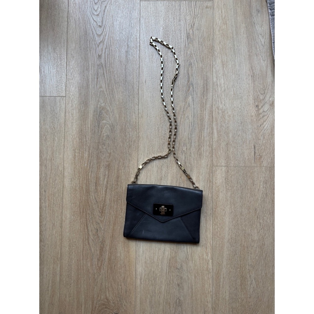Kate Spade Black Leather Envelope Crossbody Bag Gold Chain Polka Dot Lining